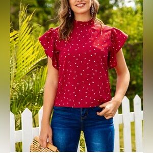 Chic Red Heart Blouse Valentines Top